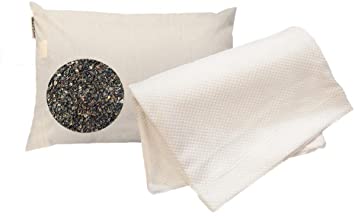 beans72 Organic Buckwheat Pillow withQuilted Cotton Slip Cover Set Japanese Size (14 inches x 20 inches)
