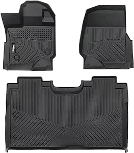 Weize Floor Mats for Ford F150 SuperCrew Cab 2015-2024/2022-2024 F-150 Lightning Front & 2nd Row All Weather TPE Truck Liners (Not Fit Rear Seat with Under-Seat Fold Flat Storage), Set of 3 Mats