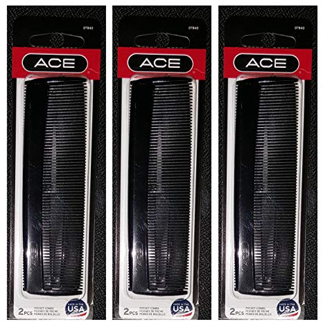 Ace 5" Inch Pocket Comb Black 2 Count (Pack of 3) = 6 Combs Per Order
