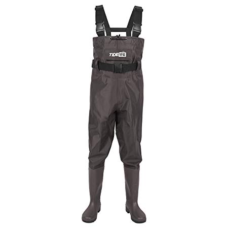 TideWe Bootfoot Chest Wader, 2-Ply Nylon/PVC Waterproof Fishing & Hunting Waders Men Women (Green Brown)