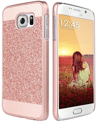 Galaxy S6 Case,S6 Bling Case, BENTOBEN Luxury Shiny Bling PC Case Sparkly Protective Cover for Samsung Galaxy S6, Rose Gold