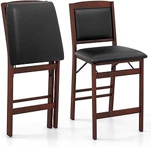 Giantex Folding Counter Height Bar Stools Set of 2, 24.5" Farmhouse Barstools w/Padded Back & Seat, Footrest, Rubber Wood Legs, No Assembly Needed, Upholstered Bar Dining Chairs for Kitchen Island