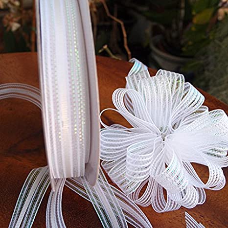 Iridescent Corsage Ribbon Pull Bow, 25 Yards, 5/8-inch (Iridescent White)