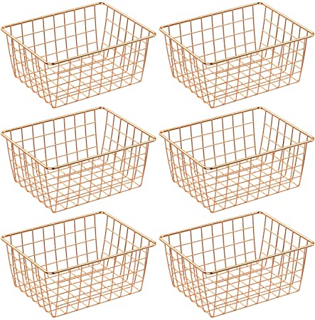 Wire Baskets, Cambond 6 Pack Wire Basket for Storage Durable Metal Basket Pantry Organizer Storage Bin Baskets for Kitchen Cabinets, Pantry, Bathroom, Countertop, Closets (Rose Gold, Small)