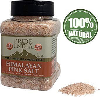 Pride Of India - Pure Himalayan Pink Salt - Enriched w/ 84  Natural Minerals, Medium Grind Dual Sifter (16 oz) Jar