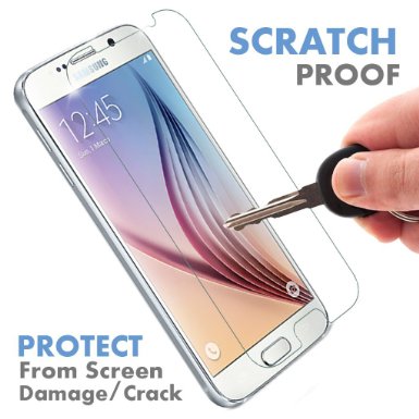 Samsung Galaxy S6 Glass Screen Protector by Voxkin® - Protect, Shield and Guard Your S 6 Screen From Scratch, Drop & Impact with HD Invisible Tempered Protective Cover - Looks Great on Any Color Cases