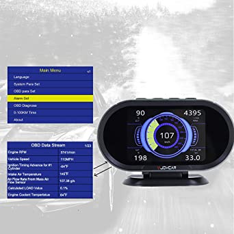 VJOYCAR V70 OBD2 Gauge HUD Heads Up Display, Car Computer OBD ii Scanner Speed Engine Coolant Temperature Fuel Consumption Digital Speedometer Mileage Overspeed Voltage Faulty Code Alarms