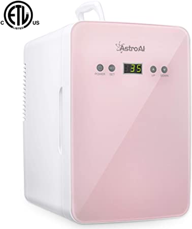 AstroAI Mini Fridge 6 Liter/8 Can Skincare Fridge - with Temperature Control - AC/12V DC Portable Thermoelectric Cooler and Warmer for Bedroom, Cosmetics, Medications, Breastmilk (Pink)