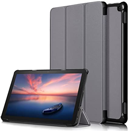ATOOZ Case for All-New Amazon Fire HD 10(11th Generation, 2021 Release) & Fire HD 10 Plus Tablet 10.1 Inch,Slim Folding PU Leather Case Trifold Stand Cover Hard Back Shell with Auto Wake/Sleep(Gray)