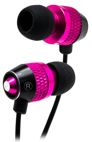 Bastex Universal Earphone/Ear Buds,3.5mm Plug, Bass Stereo Headphones In-Ear,Tangle Free Cable, with Built-In Microphone Earbuds For iPhone,iPod,iPad,Samsung,Android,Mp3,Mp4 and more-Hot Pink / Black
