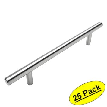 Cosmas® 404-128SS True Solid Stainless Steel Construction 3/8 Inch Slim Line Euro Style Cabinet Hardware Bar Handle Pull - 5" (128mm) Hole Centers - 25 Pack