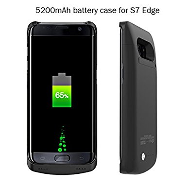 Modernway Samsung Galaxy S7 Edge Rechargeable External Battery Case,5200 mAh Slim Protective Portable Charging Case, Power Bank Charger Case with Kickstand for S7 Edge(ONLY)-Black