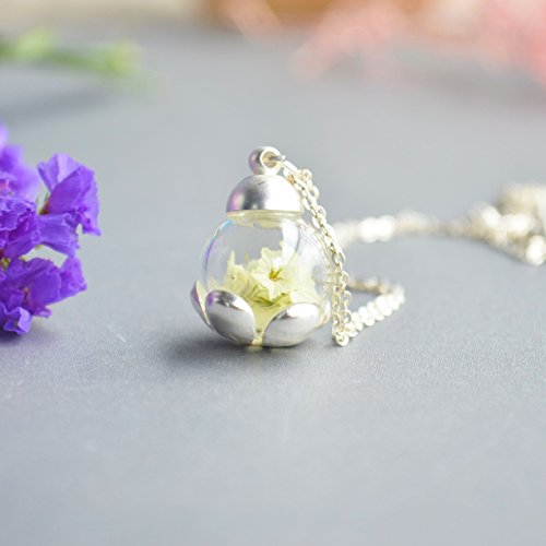 Limonium Real Flower Luminous Glow In The Dark 925 Sterling Silver Necklace 17.7" Length