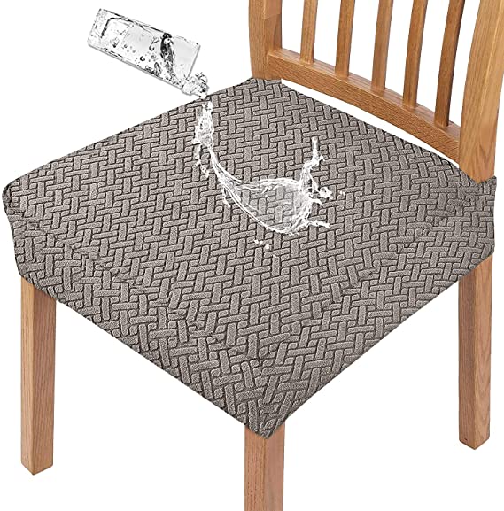 LANSHENG Stretch Diagonal Jacquard Waterproof Chair Seat Covers for Dining Room Chairs Covers Dining Chair Covers Kitchen Chair Covers with Buckle (Taupe,4)