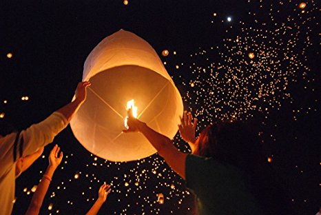 Tenozek 50pcs Chinese Sky Kongming Lanterns Fire Fly Candle Lamp For Wish Party Wedding (US stock) (White)