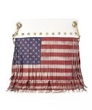 MKF Collection American Flag Fringed Cross-Body Handbag - Perfect for July-4 Party White