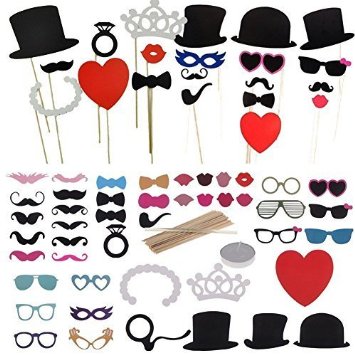 Yosoo 44Pcs Colorful Props On A Stick Funny Masks Photo Booth Props Mustache Decorate Fun Wedding Christmas Birthday Favor Diy Kit