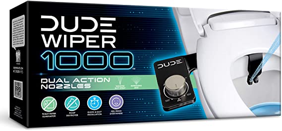 Dude Products Wiper 1000, Bidet Toilet Attachment, Black