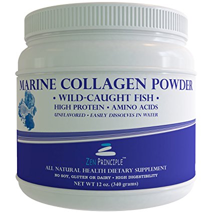 LARGE 12 Oz. Marine Collagen Powder. Wild-Caught Fish, Non-GMO. Supports Healthy Skin, Hair, Joints and Bones. Hydrolyzed Peptide Type 1 & 3 Protein. Amino Acids, Unflavored, Easy to Mix. FREE scoop!