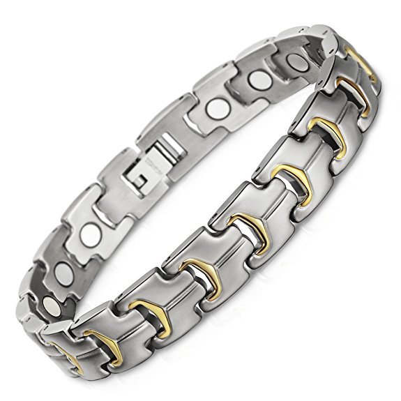 VITEROU Mens 3,000 Guass Two Tone Titanium Magnetic Pain Therapy Bracelet with Full Magnets Elements