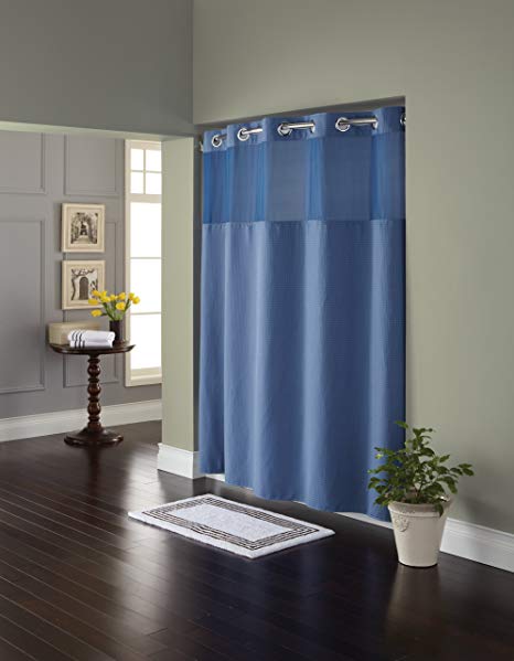 Hookless RBH82MY420 Fabric Shower Curtain with Built in Liner  - Moonlight Blue Diamond Pique