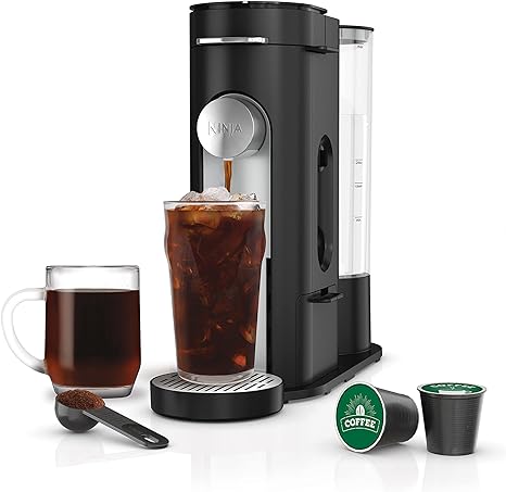 Ninja PB040C Pods & Grounds Single-Serve Coffee Maker, K-Cup Pod Compatible, 56-oz. Reservoir, Iced Coffee Maker, Black