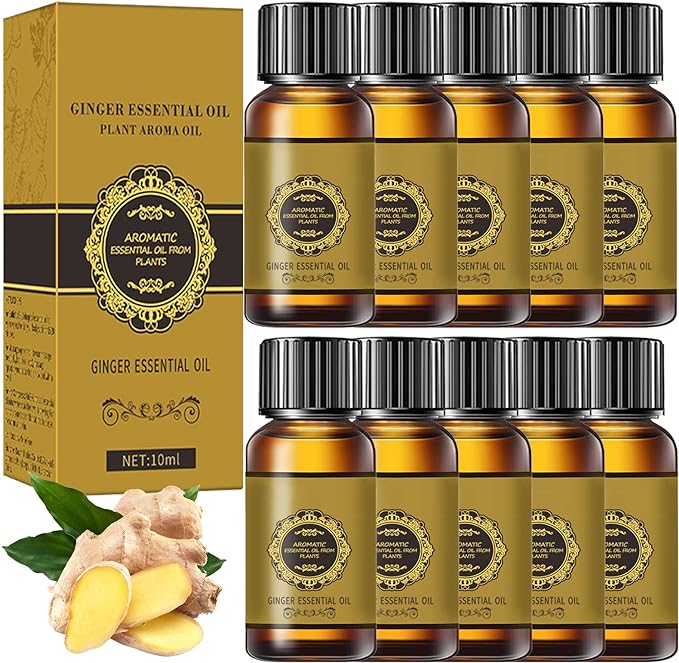 10 Pack Belly Drainage Ginger Oil, Ginger Oil Lymphatic Drainage Massage Oil, Natural Lymphatic Drainage Ginger Oil,Ginger Massage Oil,Plant Aroma Oil,100% Natural Ginger Essential Oil