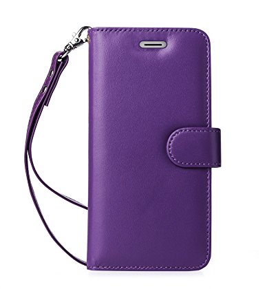 iPhone 7 Case, FYY [RFID Blocking wallet] Premium Genuine Leather 100% Handmade Wallet Case Stand Cover Credit Card Protector for iPhone 7 Purple