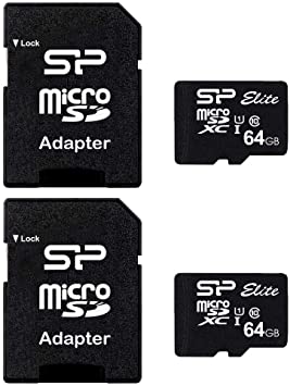 Silicon Power 64GB Class 10 Micro SDXC Flash Memory Card with Adapter (2 Pack)