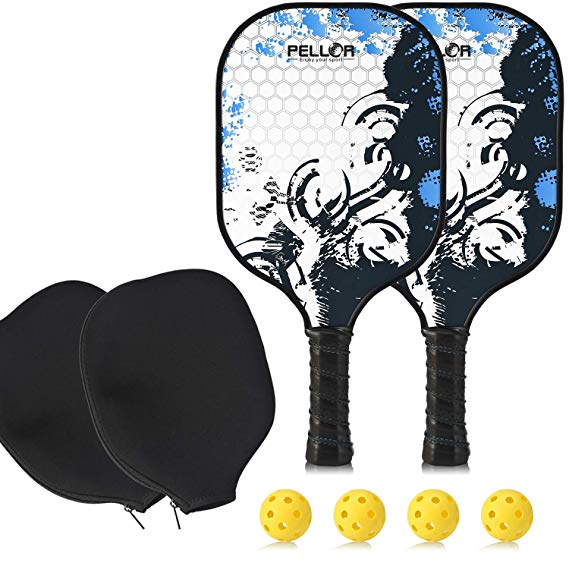 Pickleball Paddle Set of 2 Graphite Pickleball Rackets Honeycomb Core Pickle Ball Racket with 4 Pickleballs and 2 Covers - Best Pickleball Racquet Game Sets   Cover