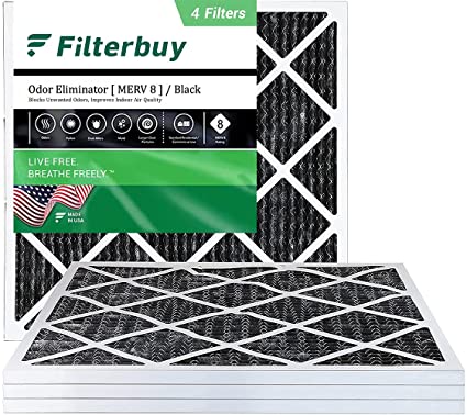 FilterBuy 16x16x1 Air Filter MERV 8 (Allergen Odor Eliminator), Pleated HVAC AC Furnace Filters with Activated Carbon (4-Pack, Black)