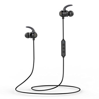 iClever Bluetooth Headphones, Wireless Earbuds with Stereo Music, 10 HOURS Playtime, Magnetic Connection, CVC 6.0 Noise Cancelling, Waterproof Sports Headphones for iPhone X - Black