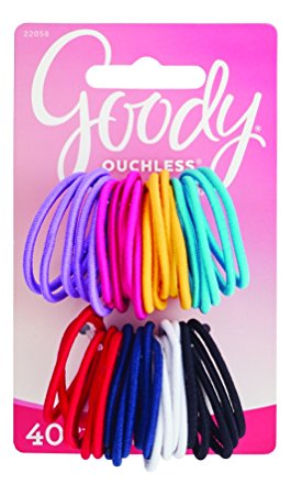 Goody Ouchless Medium Hair Elastics 2mm, 40 Count (Assorted colors)