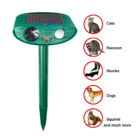 HNCSMILE Outdoor Solar Powered Ultrasonic Animal & Pest Repeller Scare Cat Dog Deer Rabbit Squirrel and Other Unwanted Animals Away