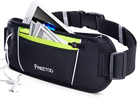 FREETOO Running Belt, Running Waist Pack Bounce Free Waist Pouch Exercise Workout Belt for Women&Men, Ideal for Apple iPhone 8/7/6s/6 (Black&Green)