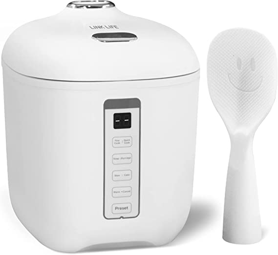 LINKLIFE Mini Rice Cooker 1.2L Small Travel Rice Cooker for 1-2 People with 24 Hours Timer Delay & Keep Warm Function, Smart Control Multifunction Non-Stick Cooker 2-Cups Uncooked (White)