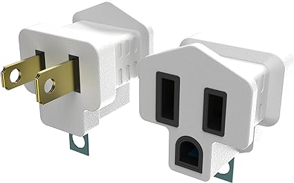 2 Prong to 3 Prong Adapter, 2 Pack, Turn Any 2 Prong Outlet into A 3 Prong Outlet with Outlet Adapter Converter, White, ETL Listed