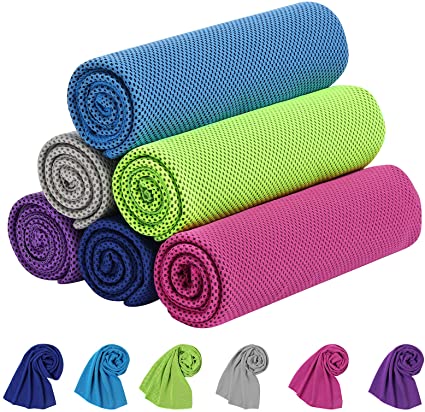 KEAFOLS Cooling Towel 6 Pack 100 x 30cm Ice Towels Quick Dry Cool Towel for Instant Relief, Stay Cool for Gym, Yoga, Golf, Camping & Outdoor Sports (Dot)