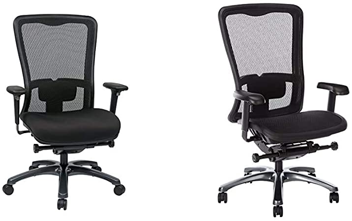 Office Star ProGrid Mesh Back and Padded Coal FreeFlex Seat, Titanium Finish Base Adjustable High Back Chair, Black & High Back Breathable ProGrid Back and Seat Adjustable Black Managers Chair