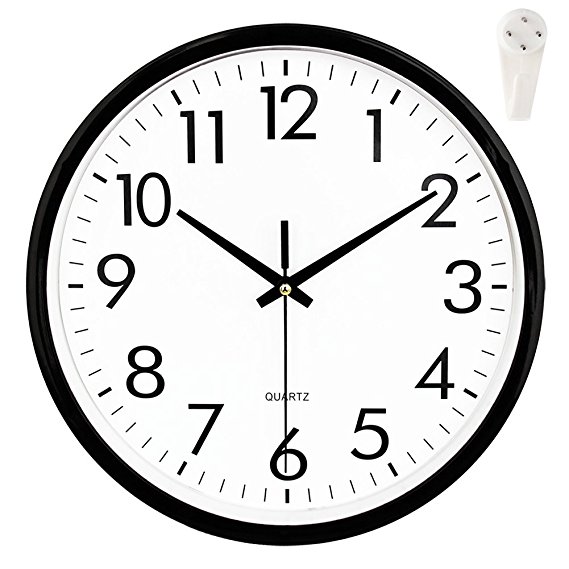 OCEST Wall Clock, Quartz Round Wall Clock Silent Non Ticking Battery Operated 10 Inch Easy to Read Decorative Clock for Home Office School