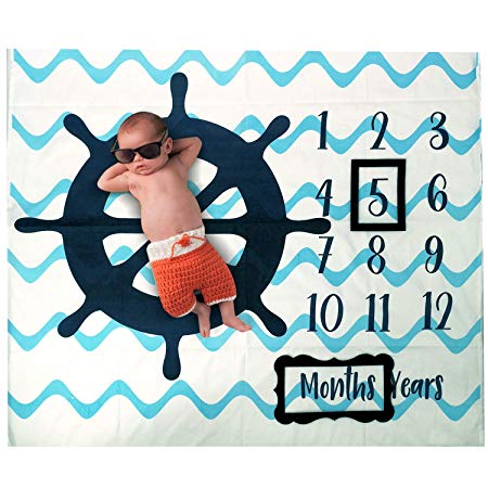 Baby Monthly Milestone Photo Blanket - Nautical Blue