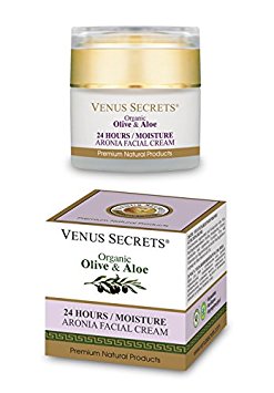 Moisturiser For Women - 24 Hours / Moisture Facial Cream - With A Powerful Berry Called Aronia - 50ml - By Venus Secrets Natural Cosmetics - Facial Moisturizing Cream For Normal , Sensitive , Oily or Severely Dry Skin - Repairs Damaged Cells , Stimulates New Cell Growth And Restores Your Skin's natural PH Balance.