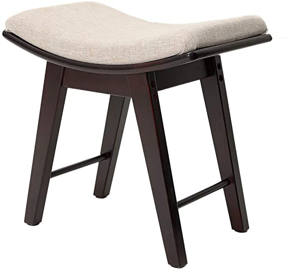 IWELL Vanity Stool with Rubberwood Legs, Makeup Bench Dressing Stool, Padded Cushioned Chair, Capacity 330lb, Piano Seat Brown SZD001Z
