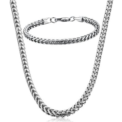 FIBO STEEL Stainless Steel Wheat Chain Necklace for Men Women Necklace Bracelet Jewelry Set 5mm in Width, 22" 8.5"