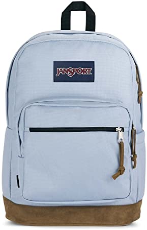 JanSport Right Pack Backpack - School, Travel, Work, or Laptop Bookbag with Suede Leather Bottom with Water Bottle Pocket, Blue Dusk