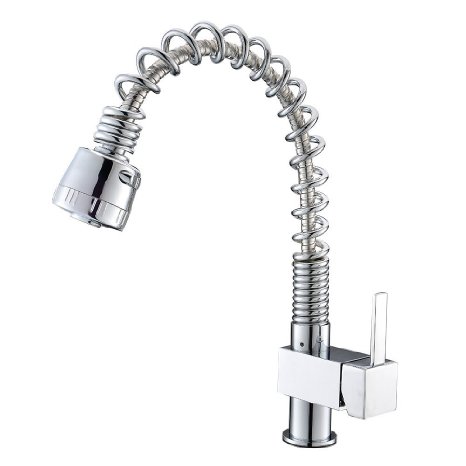 B & Y ® Soft Shower Head Single Handle Single Hole Deck Mount Best Pull Out Kitchen Sink Faucet,with3/8" Stainless Steel Flexible Hoses，polished Chrome