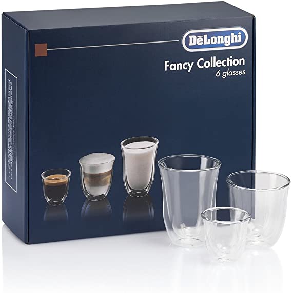 De'Longhi 5513296671 DLKC302 Delonghi Fancy Box 6er Set Thermo Glasses, Clear