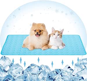 Pet Cooling Bed Mats Dog Cooling Mat Washable Comfort Breathable for Dogs and Cats Indoor Outdoor, Keep Cool Ice Silk Sleeping Mat for Summer Hot Weather (Blue, 21.65 * 27.55Inch)