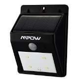 Mpow Solar Powerd Wireless Bright 4 LED Security Motion Sensor Light Outdoor Wallgarden Lamp  Motion Sensor-Detector Activated with Dusk to Dawn Dark Sensing Auto On  Off Function