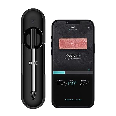 Yummly Smart Meat Thermometer with Wireless Bluetooth Connectivity, 43 Hour Battery, 165 ft Range & Range Extender, YTE010W5MB